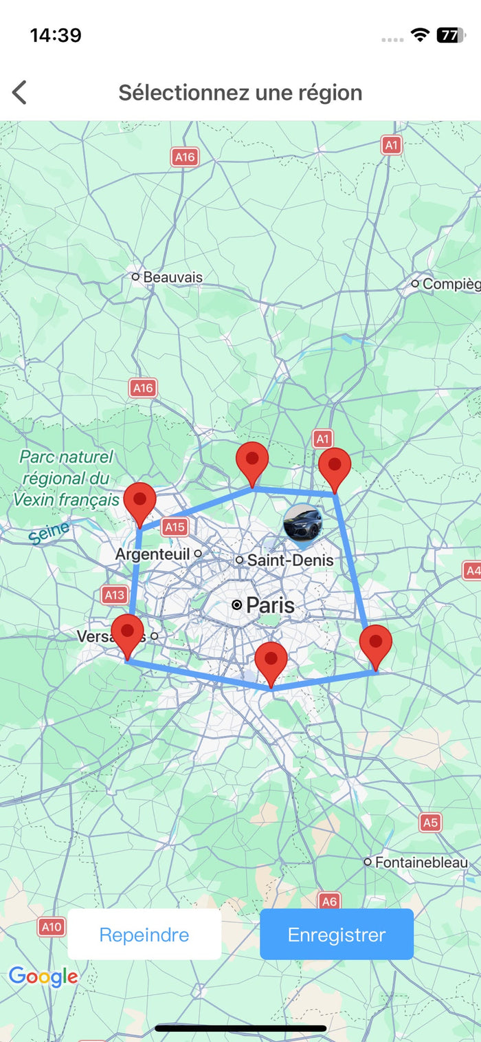Vous définissez les zones autorisées (Géofencing)
